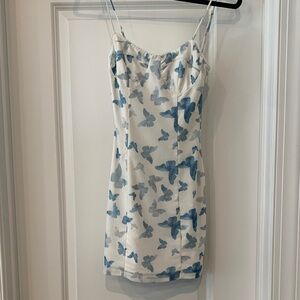 Princess Polly White and Blue Butterfly Dress mesh lined size 2 or XS